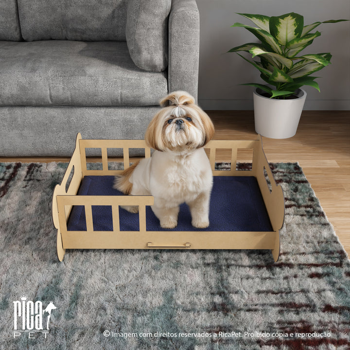 Caminha de Luxo Ossinho para Cachorros e Gatos Madeira Modelo 2 - Ricapet™