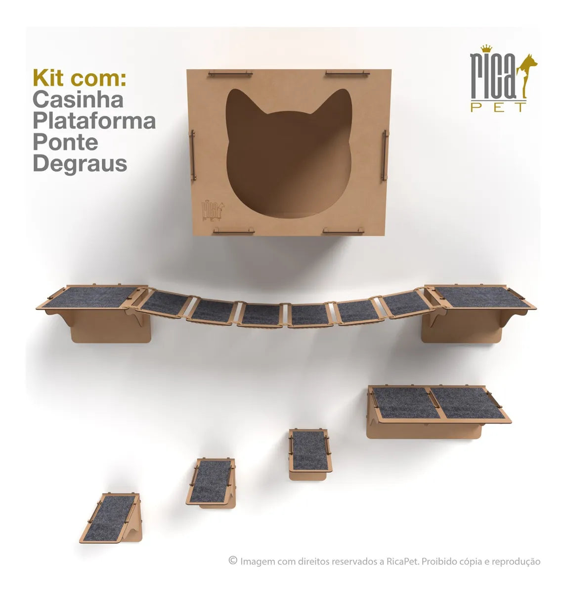 Kit Gato Playground Casa Ponte Escada Completo Brinquedo