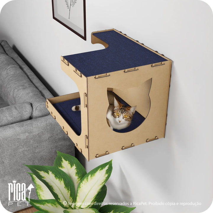 Casinha de Parede para Gatos com Arranhador Madeira Modelo 9 - Ricapet™