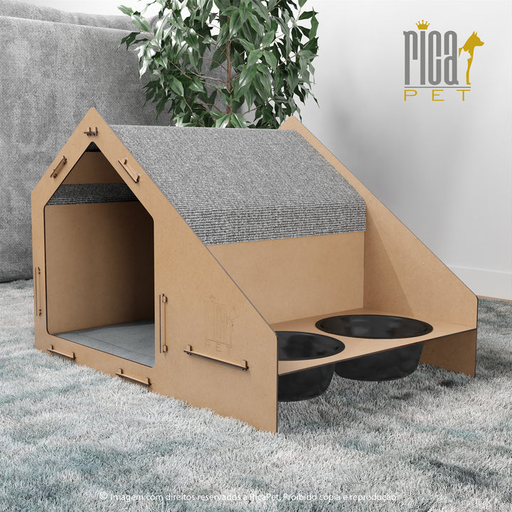 Casinha para Gatos com Comedouro e Arranhador Modelo 10 - Ricapet™